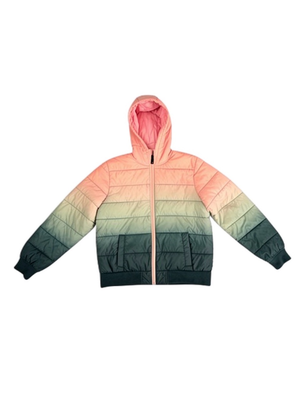 Justice Girls Ombre Hooded Lightweight Puffer Jacket Pink Green Teal